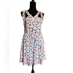 Kling Light Blue with Pink and Blue Polka Dot Midi Dress. XL